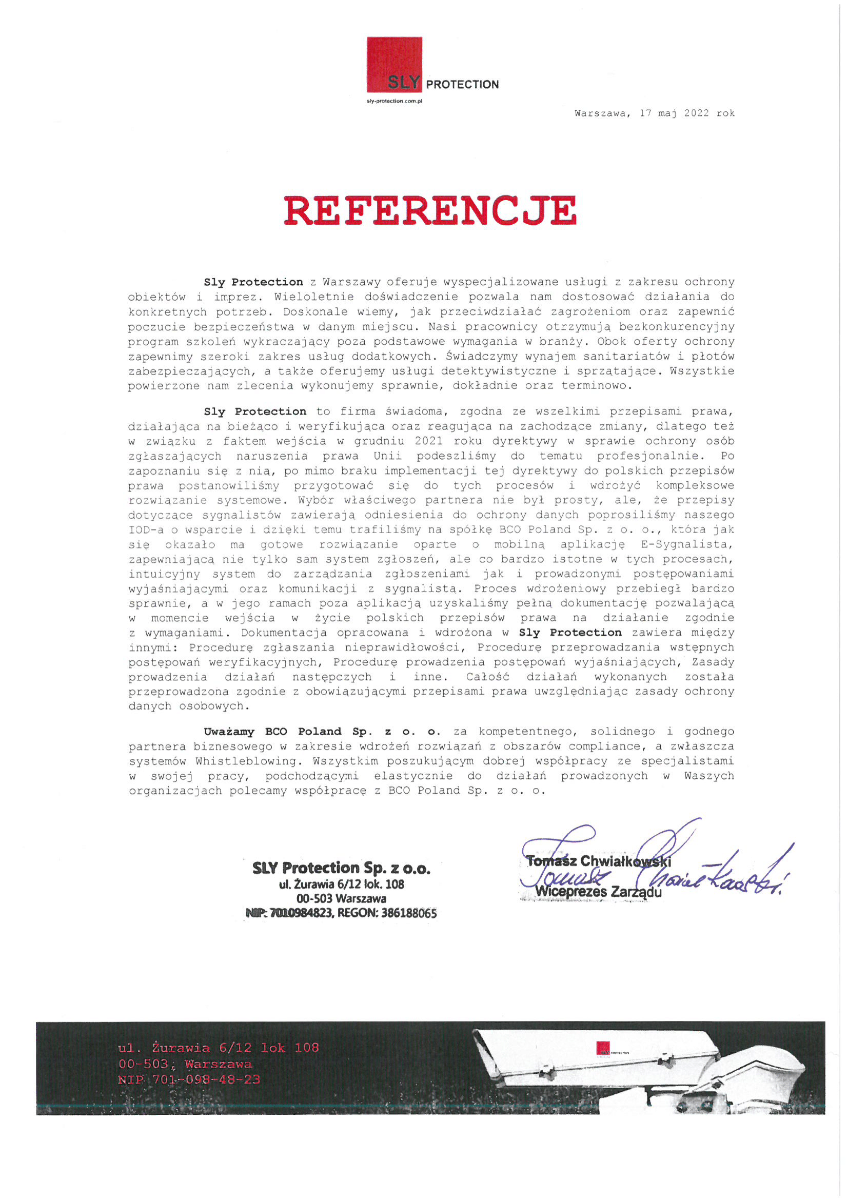 Referencje -  SLY Protection