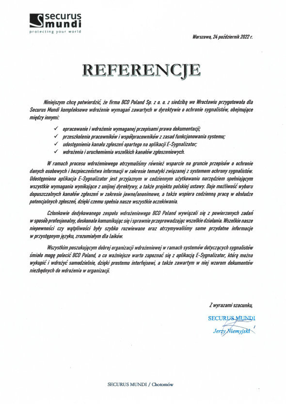 Referencje - Securus Mundi